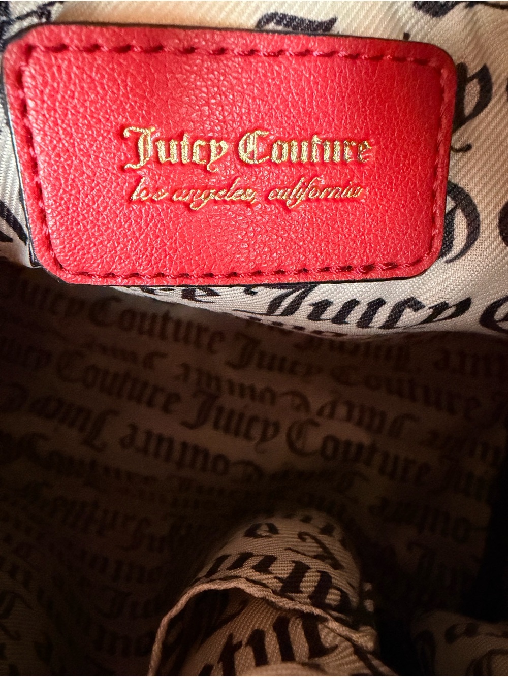 Juicy Couture Red Embossed Logo Charm Satchel Crossbody Bowler Bag - Picture 7 of 8